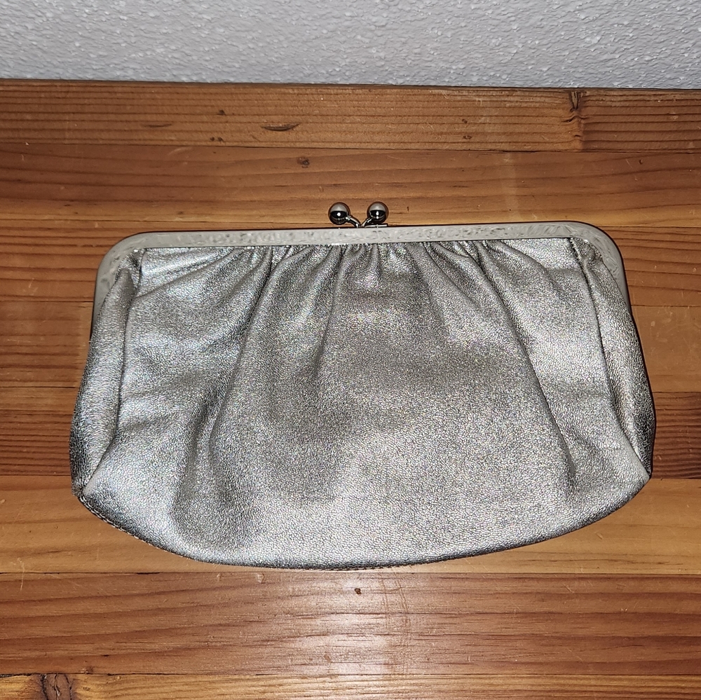 EUC Silver Leather Express Clutch